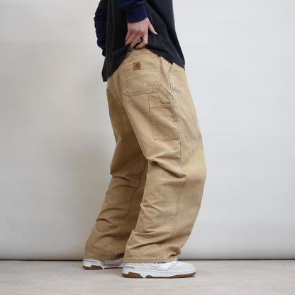Baggy Carhartt carpenter jeans W40L30 wide leg thick canvas sand brown cargos