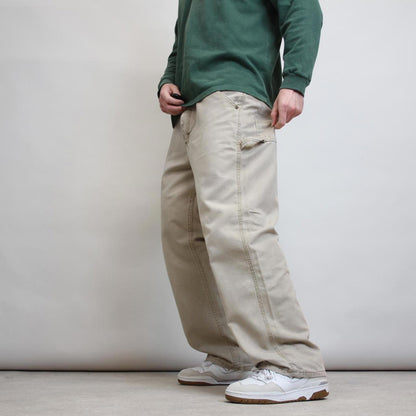 Baggy Lee carpenter pants W38L30 Loose wide leg cargo pants 90s style beige
