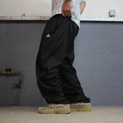 Y2K Adidas tracksuit bottoms loose black XL mesh lined embroidered logo track pants