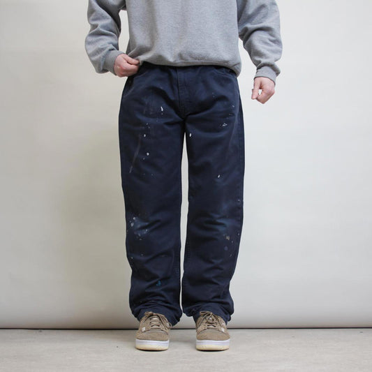 Navy Dickies pants W36L34 painted chino style trousers