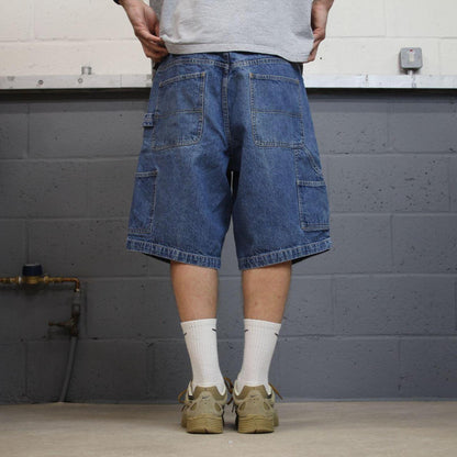 Baggy denim shorts carpenter blue Basic Editions skater style summer festival cargo jorts
