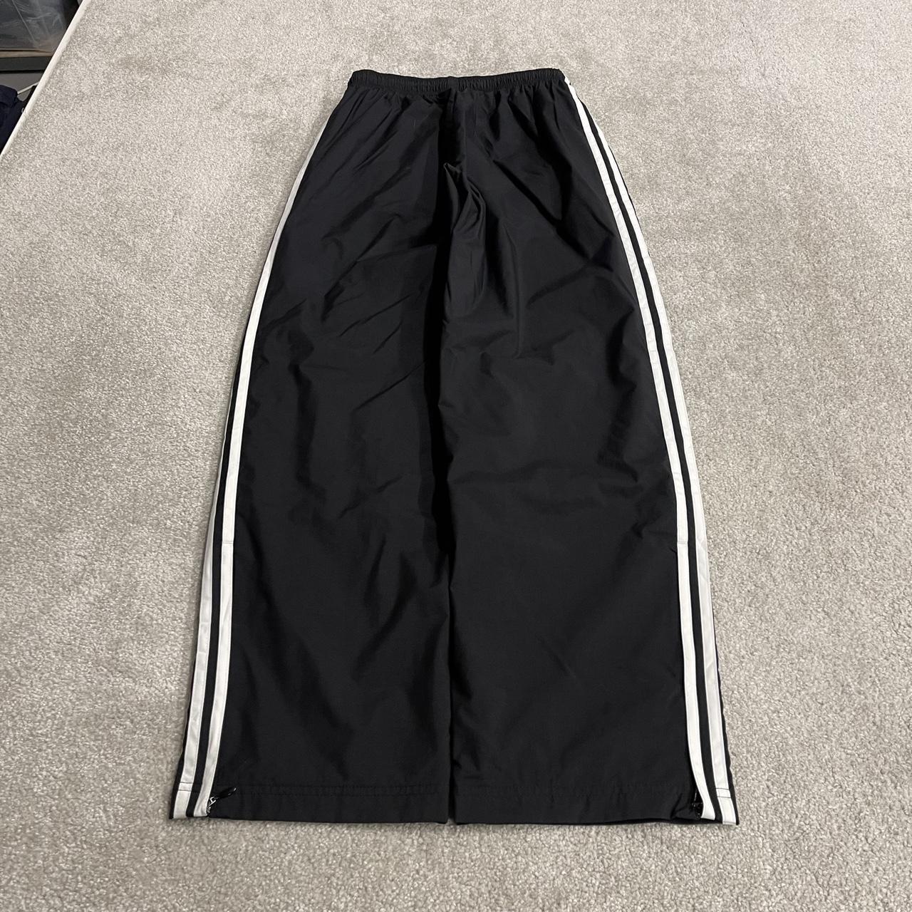 Y2K Adidas tracksuit bottoms black Medium Embroidered side stripe lined track pants