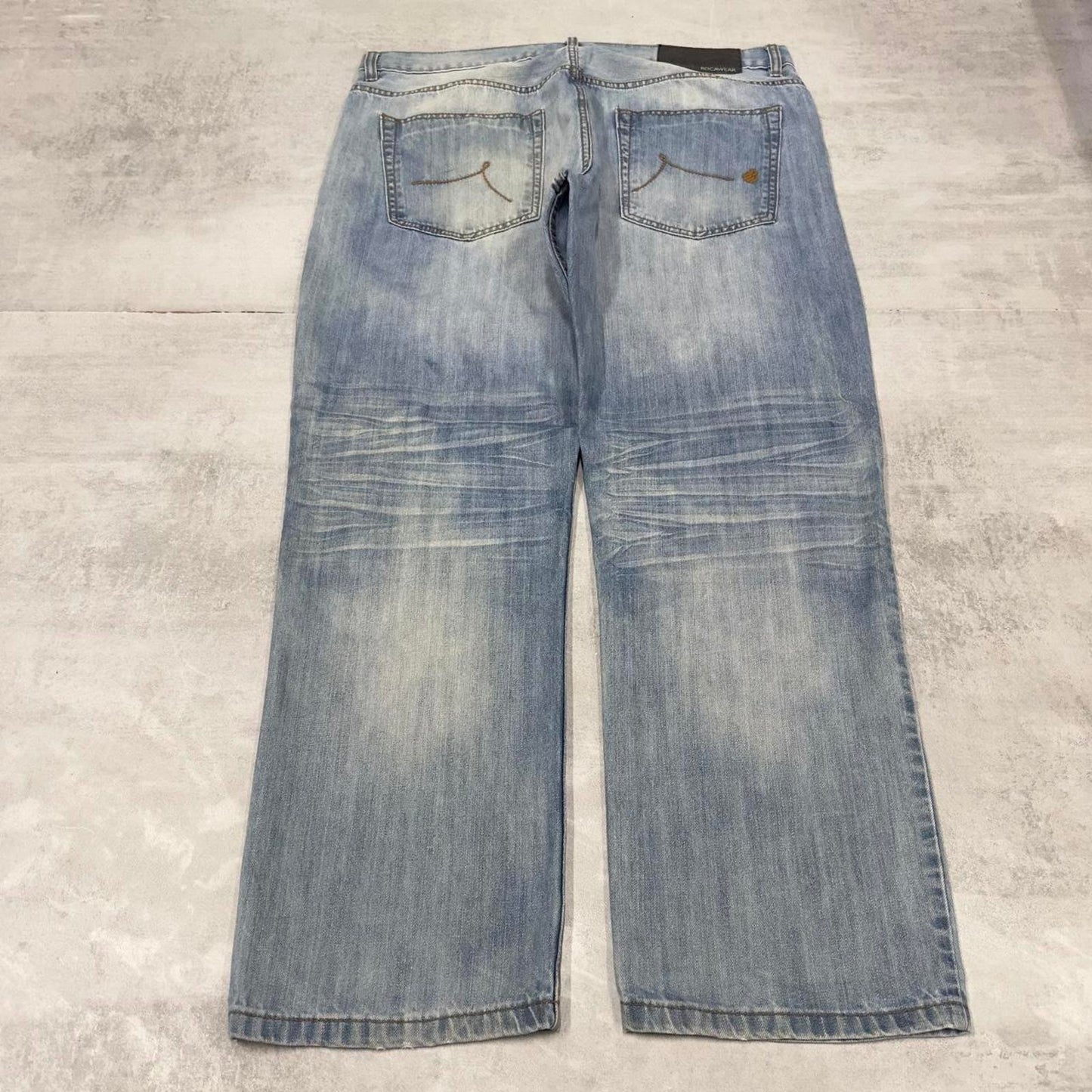 Blue Rocawear jeans W42 L32 90s style hip hop jeans embroidered design