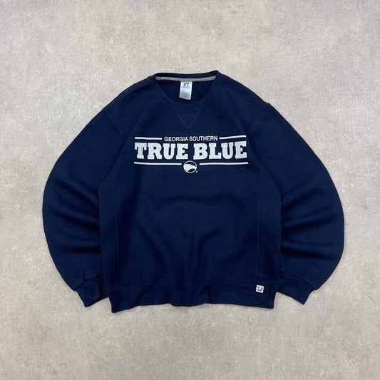 Navy vintage Russell sweatshirt Small thick pullover jumper Georgia Southern True Blue print