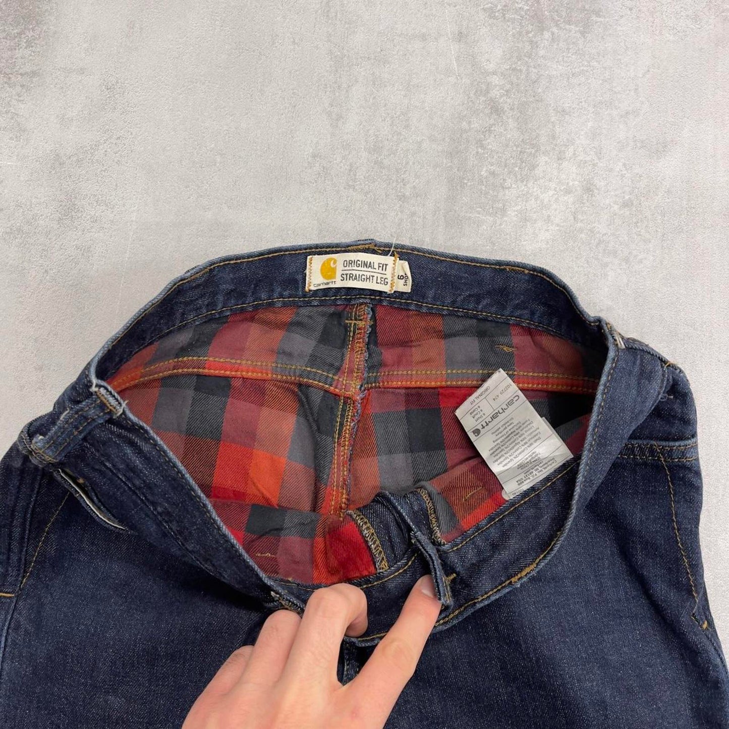 Blue Carhartt jeans size 6 short W30L30 straight fit denim pants fleece lined
