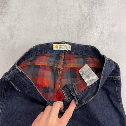 Blue Carhartt jeans size 6 short W30L30 straight fit denim pants fleece lined