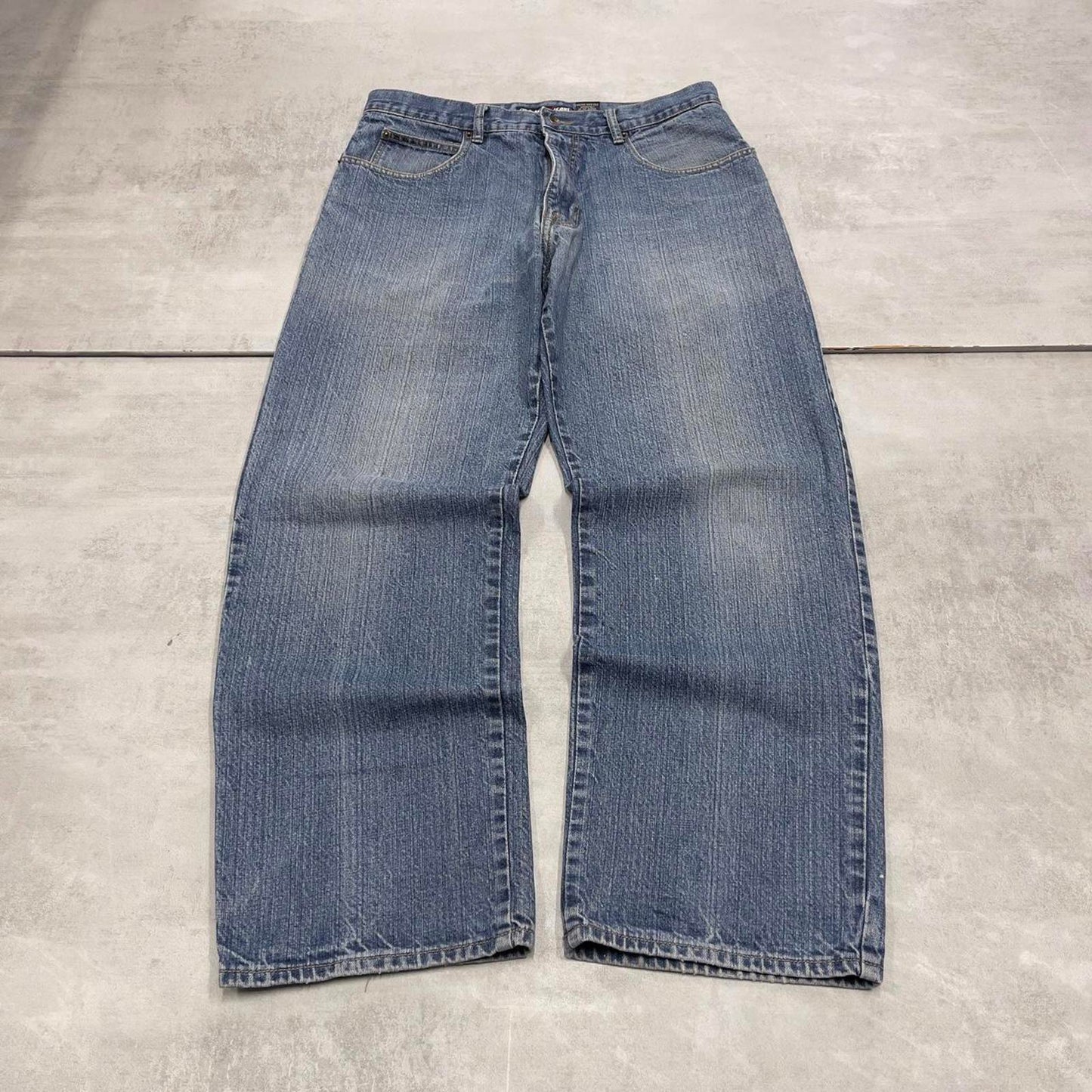 Baggy Blue Culture Jeans W34 L30 wide leg embroidered design 90s style skater jeans