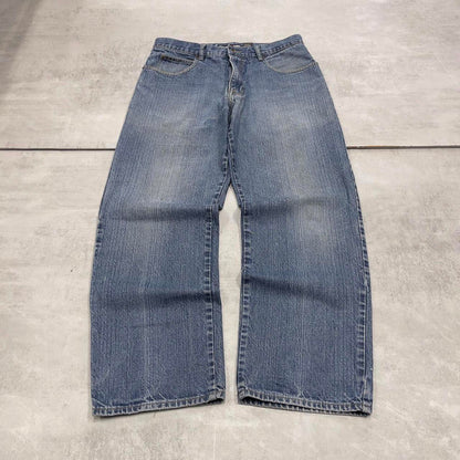 Baggy Blue Culture Jeans W34 L30 wide leg embroidered design 90s style skater jeans