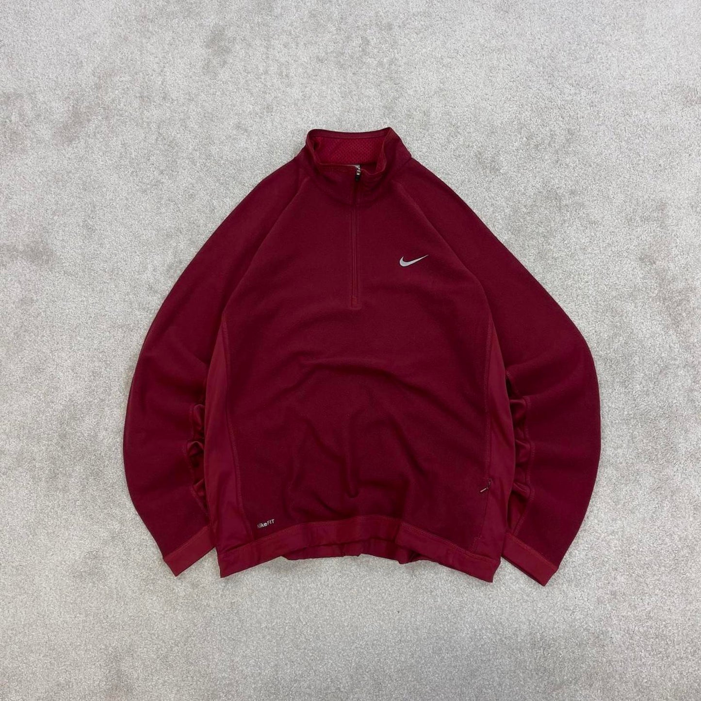 Red Nike FIT Therma technical pullover fleece Large embroidered swoosh logo autumn y2k style