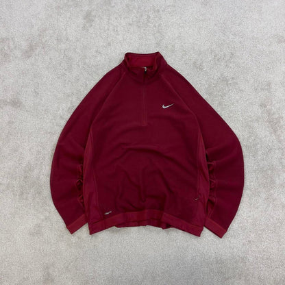 Red Nike FIT Therma technical pullover fleece Large embroidered swoosh logo autumn y2k style