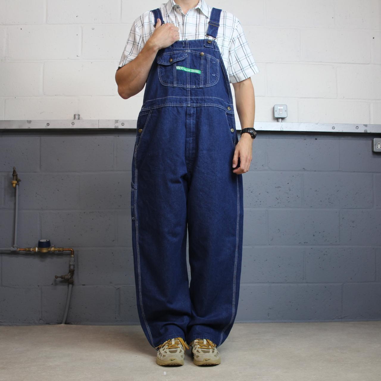 Vintage baggy denim Dungarees loose y2k blue Key workwear bib & brace overalls utility