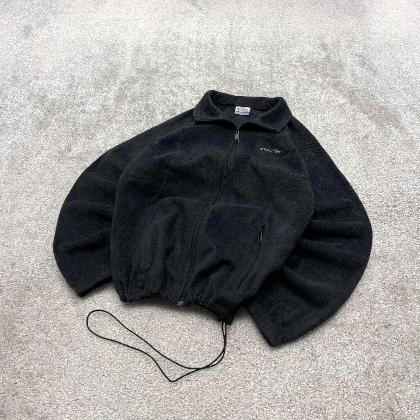 00s Columbia technical fleece L women's black full zip up y2k style autumn adjustable waist