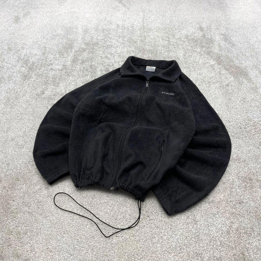00s Columbia technical fleece L women's black full zip up y2k style autumn adjustable waist