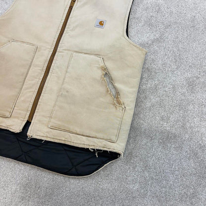Vintage Carhartt Gilet Large beige distressed workwear body warmer vest padded canvas