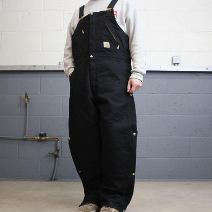 Vintage baggy Carhartt dungarees wide leg black Canvas quilt lined bib & brace overalls