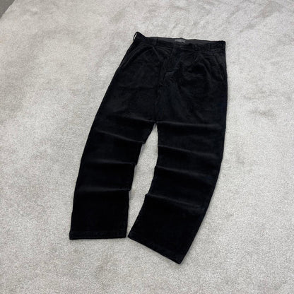Black H&M wide wale corduroy trousers W32L30 loose pleated jumbo cord pants 90s skate style