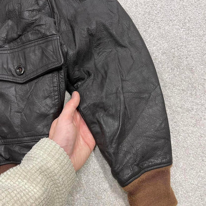 Vintage leather flight aviator bomber jacket brown Banana Republic boxy genuine leather coat