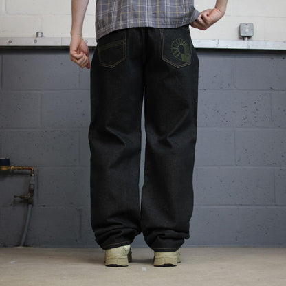 Black Akademiks jeans y2k loose thick denim W36L34 Loose fit surf style pants, embroidered