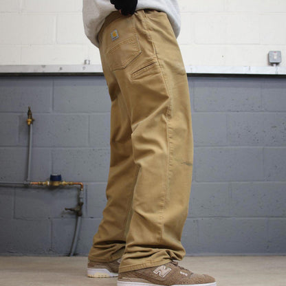 90s vintage Carhartt carpenter pants W38L32 Mens beige relaxed y2k style canvasy cargos trousers