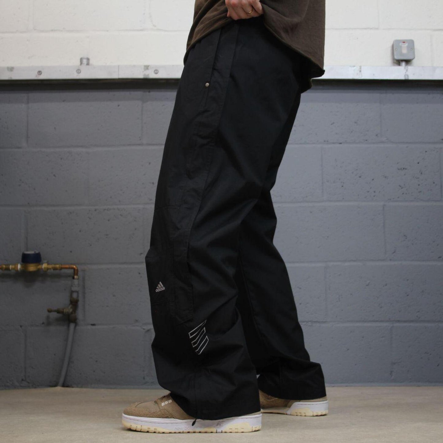 Adidas tracksuit bottoms loose leg black Loose Velcro leg embroidered track pants