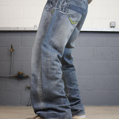 Baggy Akademiks jeans W36L33 blue wide leg denim 90s y2k style embroidered skater jeans loose