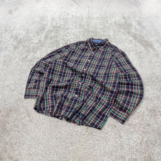 00s Chaps checkered shirt navy M men's long sleeve button up autumn y2k style technical