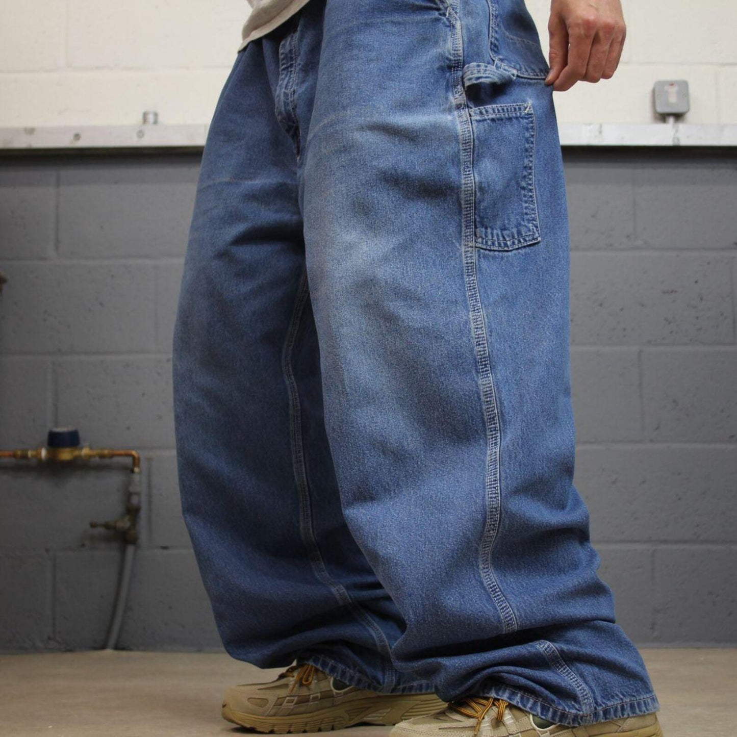 Baggy Carhartt carpenter jeans work pants blue Loose wide leg denim cargo skate style workwear