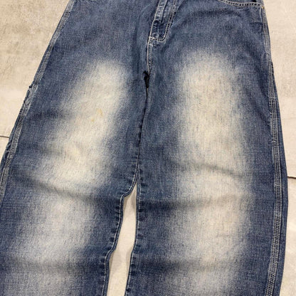 90s baggy carpenter skate jeans W34L34 PJ Mark blue wide leg denim 90s style skater pants casual