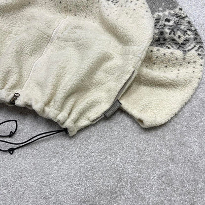 Grey beige aztec Columbia technical fleece L women's y2k style full zip up autumn adjustable waist