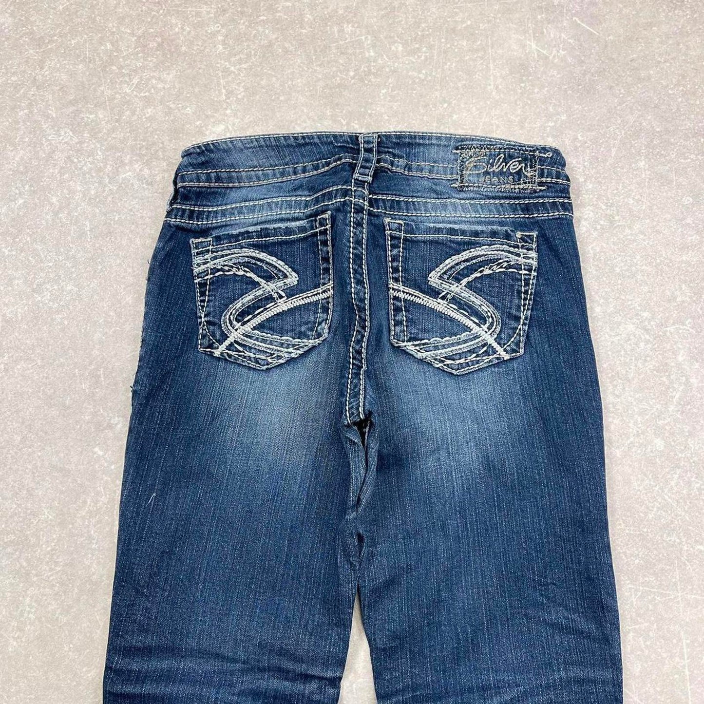Blue Silver y2k style jeans W29L30 embroidered designs