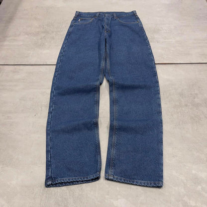 Blue Denim Carhartt flannel lined jeans W32L34 baggy 90s style thick denim loose leg