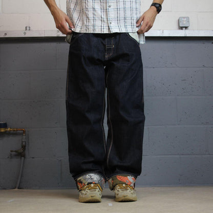 Y2K Artful Dodger Cutter Lads jeans navy straight leg big design hip hop style pants