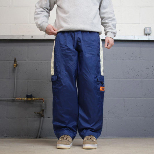 Vintage y2k Nike tracksuit bottoms navy blue Loose unlined embroidered box logo stripe track pants