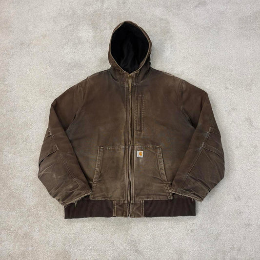 Faded brown Carhartt hooded active jacket 2XL canvas Full Swing work coat
