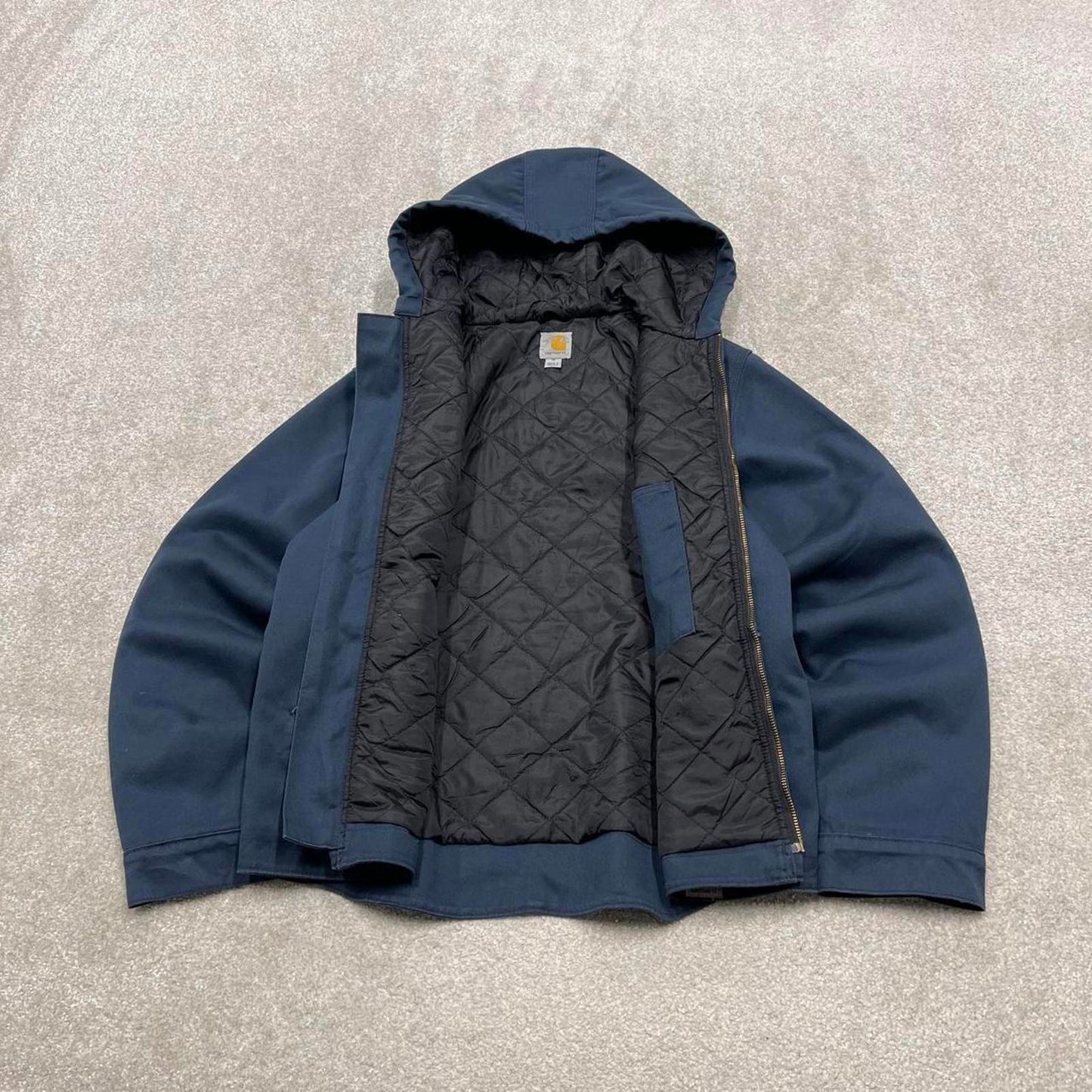 90s Carhartt hooded active jacket Medium navy bomber style American workwear coat