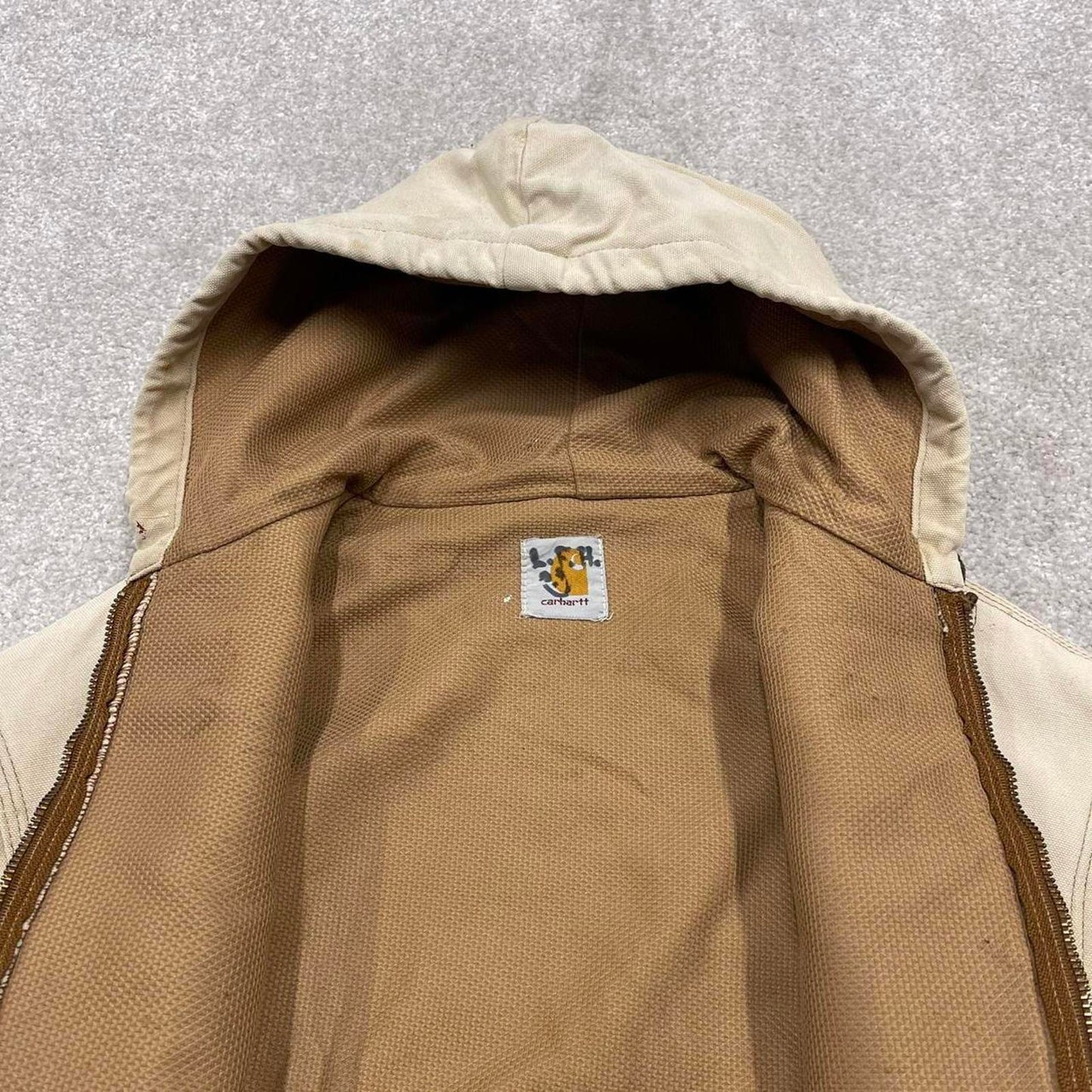 Vintage Carhartt jacket hooded active Medium Men's beige technical canvas 90s style skater bomber