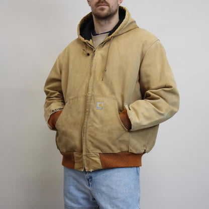 Vintage hooded Carhartt jacket XL hamilton brown canvas bomber style workwear