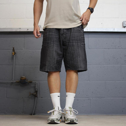 Black embroidered MEK DNM jorts W38