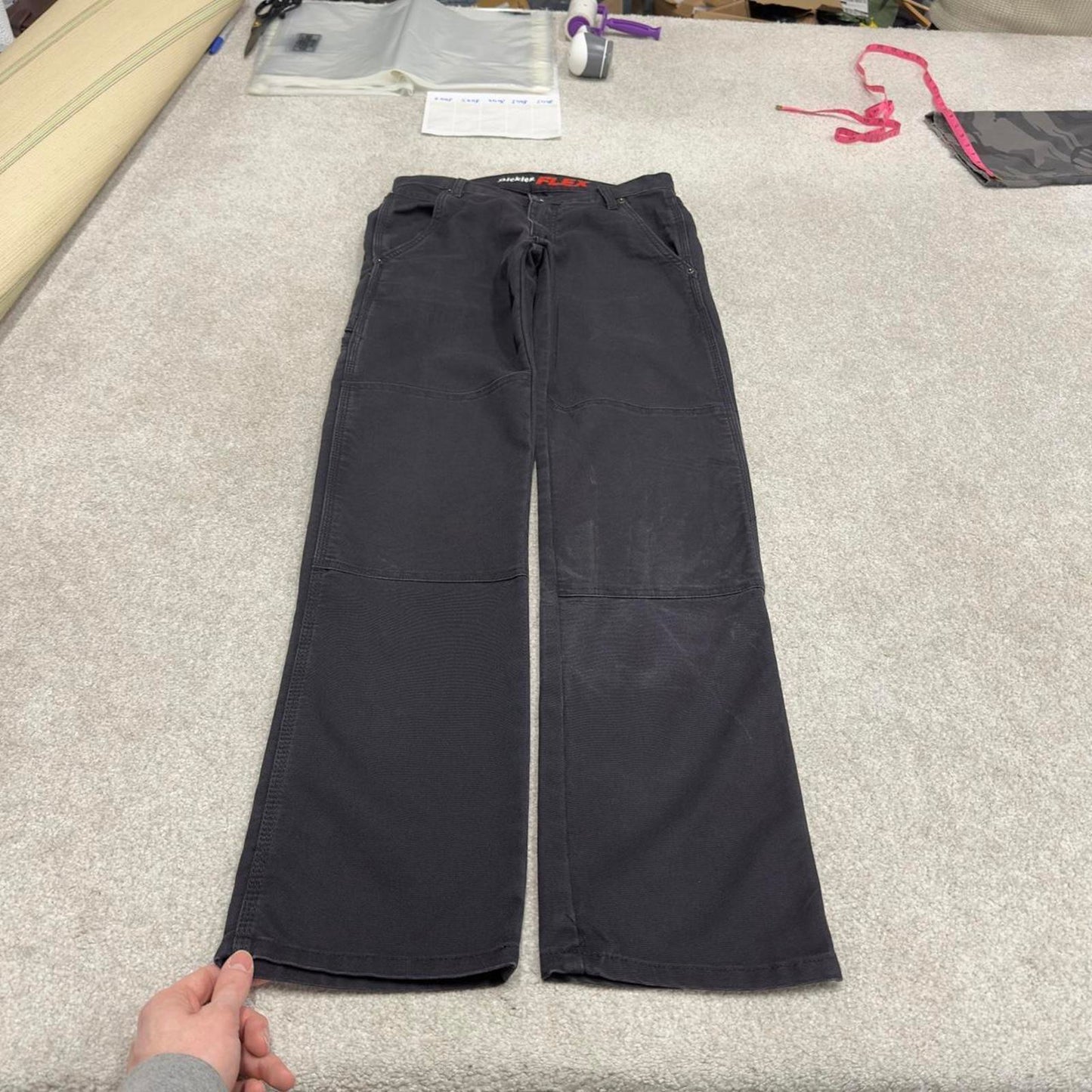 Y2K Dickies double knee carpenter jeans faded black Canvasy flex workwear skater cargos utility