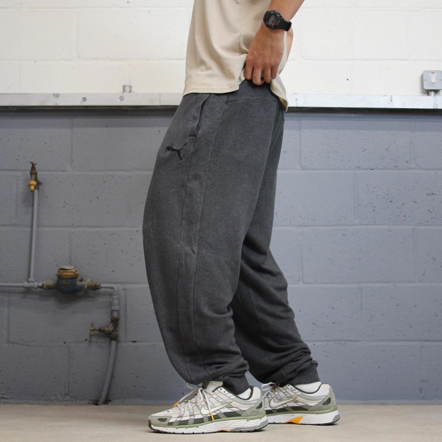 Y2k Puma tracksuit bottoms XXL men's grey joggers sports gym wear casual streetwear trackies comfort