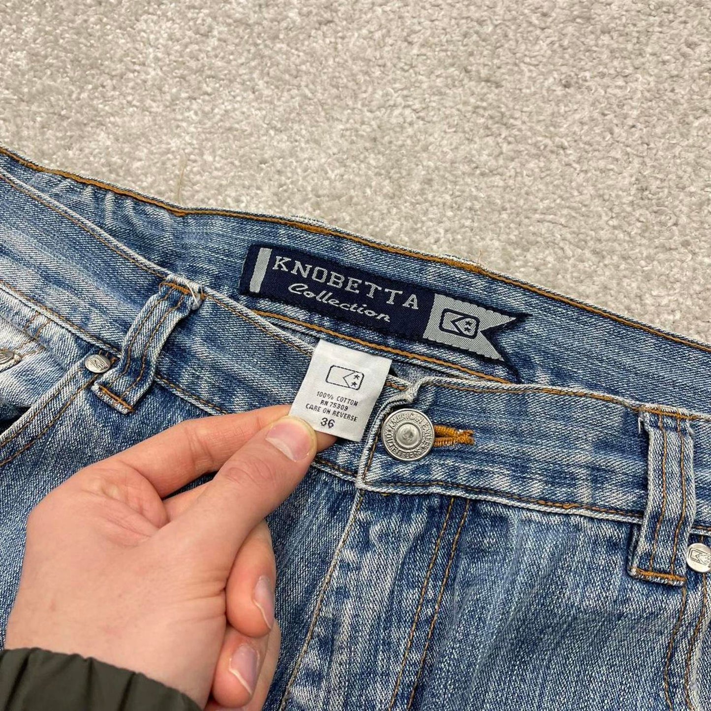 Y2K baggy embroidered jeans wide leg blue Knobetta loose fit denim skater style pants