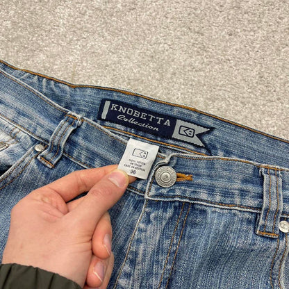 Y2K baggy embroidered jeans wide leg blue Knobetta loose fit denim skater style pants