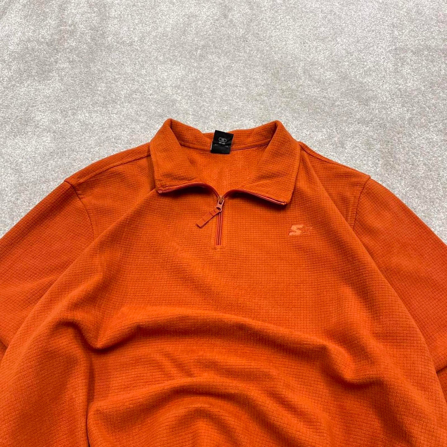 Starter technical fleece XL orange y2k style embroidered logo autumn winter 1/4 zip waffle knit