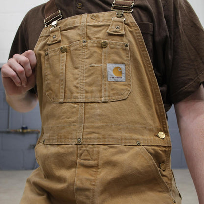 Vintage Carhartt dungarees tan brown overalls Bib & brace utility workwear farmer