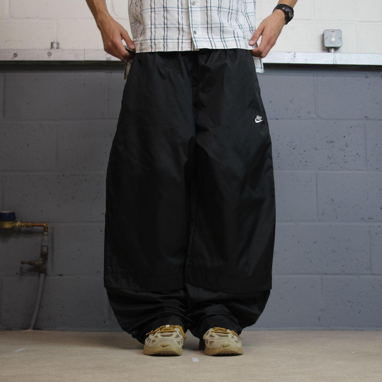 Vintage baggy Nike tracksuit bottoms wide leg black 3XL drawstring & elasticated waist embroidered