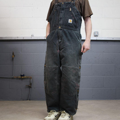 Vintage Carhartt dungarees faded black overalls Quilted bib & brace utility workwear
