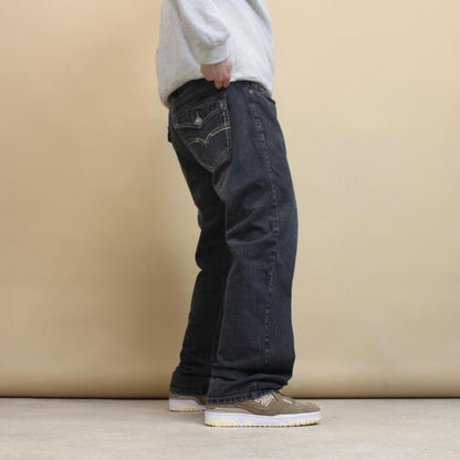 Navy Modern Culture W38 L32 loose hip hop embroidered jeans pocket flaps