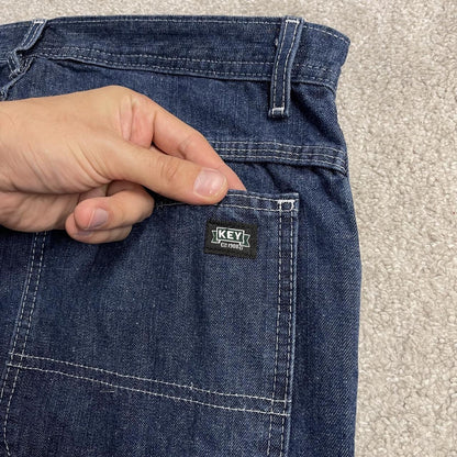 Key Workwear carpenter jeans y2k W34L30 blue Skater style 100% cotton denim cargos