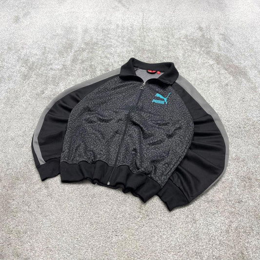 Y2k 00s Puma track jacket L men's grey black sports full zip track suit top sporty