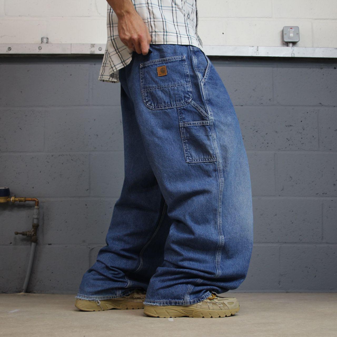 Vintage baggy Carhartt carpenter jeans y2k blue denim Loose leg 100% cotton skater style workwear